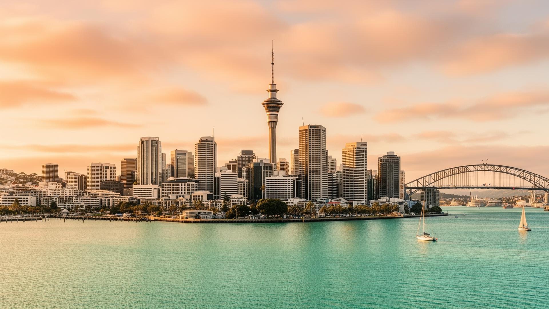 Auckland city skyline at golden hour, home of City Physio